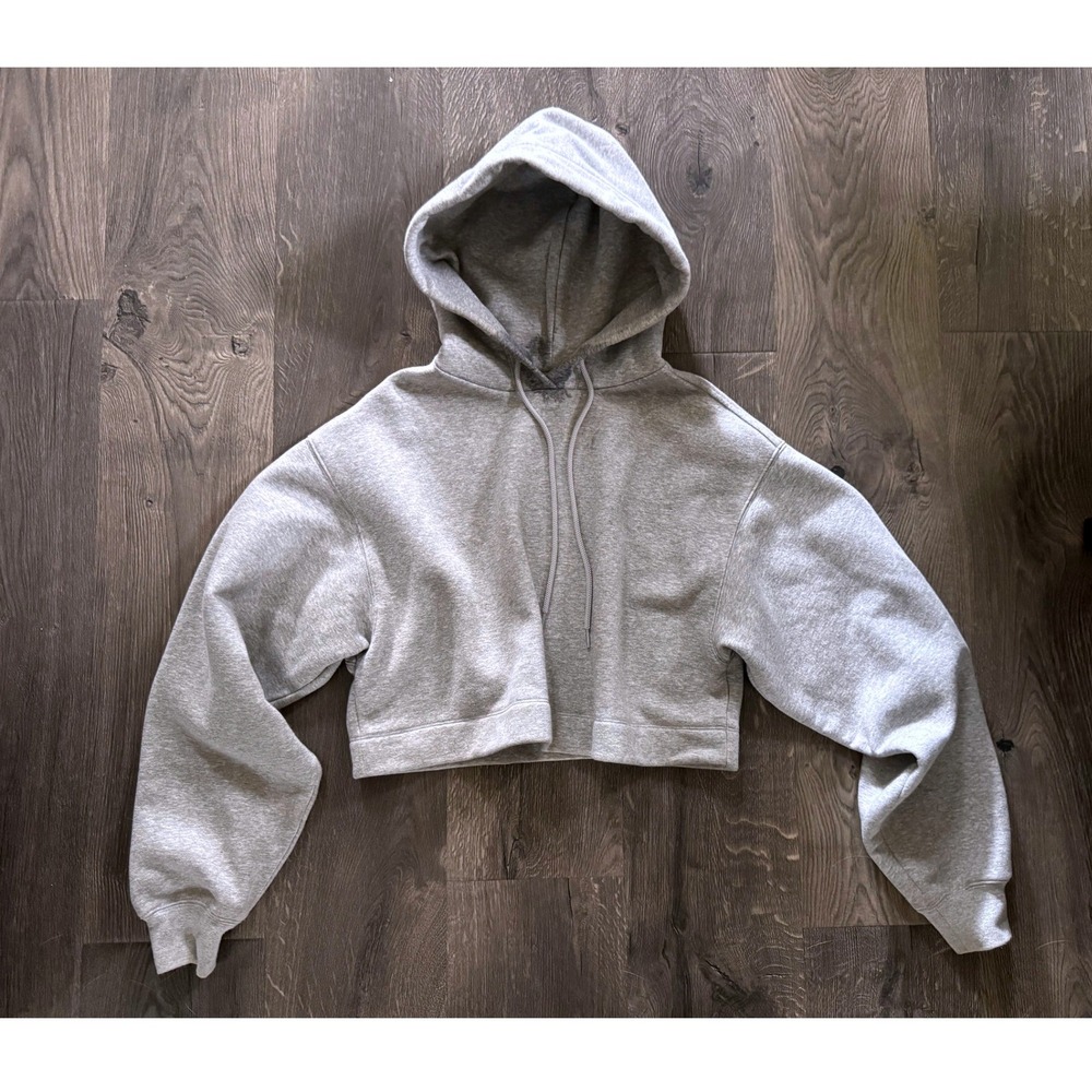 Alo Yoga Bae Hoodie XS Heather Gray Cotton Blend Cropped Sweatshirt Excellent